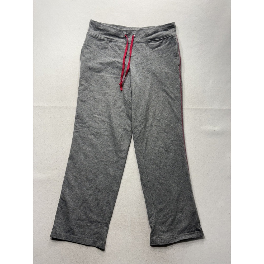 Danskin Now Sweatpants Womens Medium Gray Jersey Drawstring Side Stripe Yoga